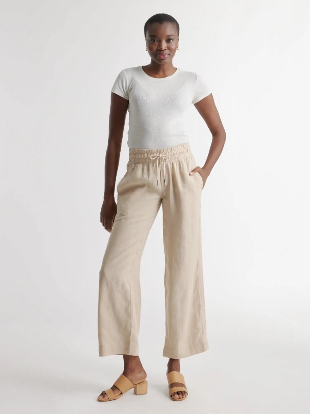QUINCE 100% European linen wide leg pants in driftwood (S)